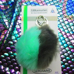 Grey & Teal Puffball Pom Pom Keychain
